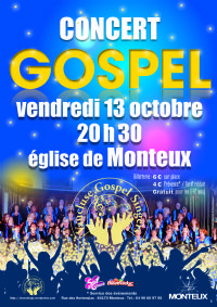 Concert Gospel. Le vendredi 13 octobre 2017 à Monteux. Vaucluse.  20H30